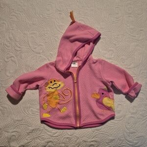 Hanna Andersson girls size 70 or 6-12 months quilted pink monkey and bird jacket